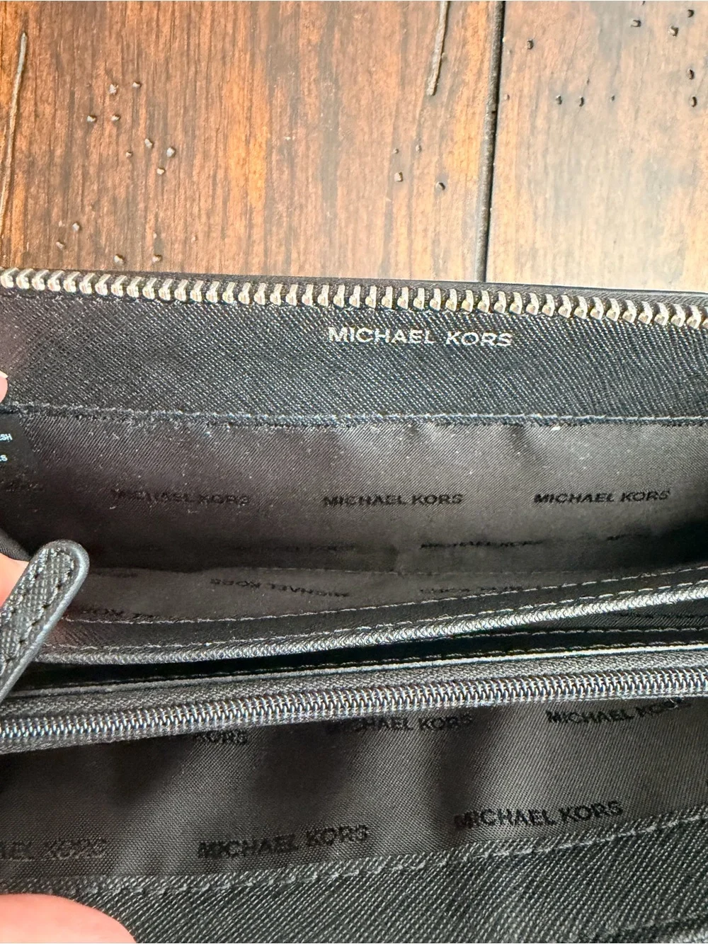 Michael Kors Black Saffiano Zip-Around Wristlet Wallet with Gold Logo